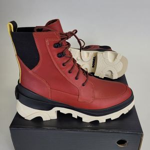 Sorel Womens Brex Lace-Up Boots Red Black Waterproof Bootie Modern Chunky Heel